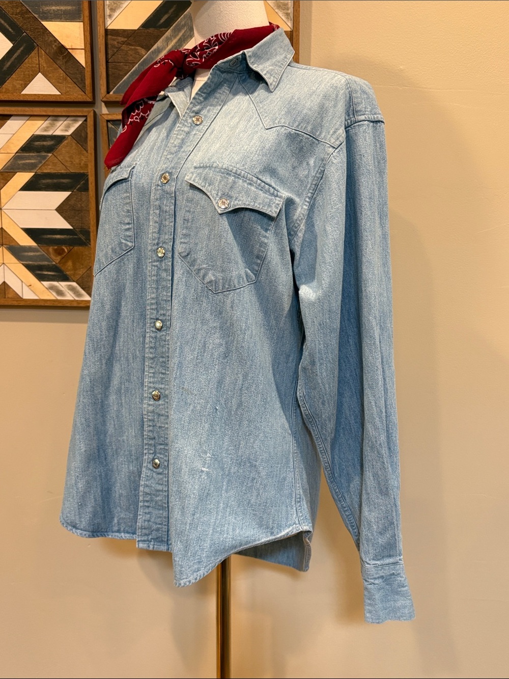 Vintage Ralph Lauren Western 80s Light Blue Denim Silver Snap Top size 8 *As-Is* - Picture 5 of 14